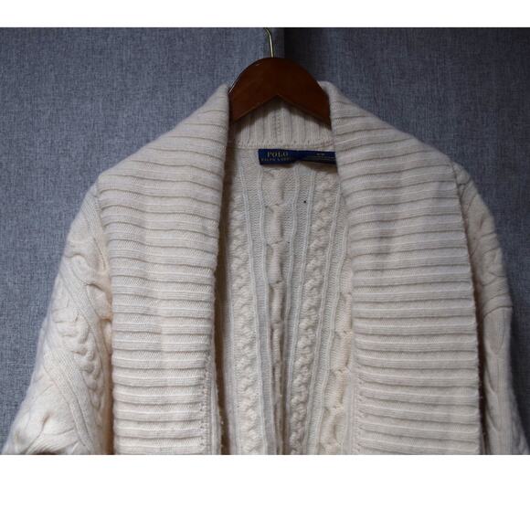 Polo Ralph Lauren Cream Cable Knit Shawl Collar Cardigan Sweater Size M - Picture 2 of 3